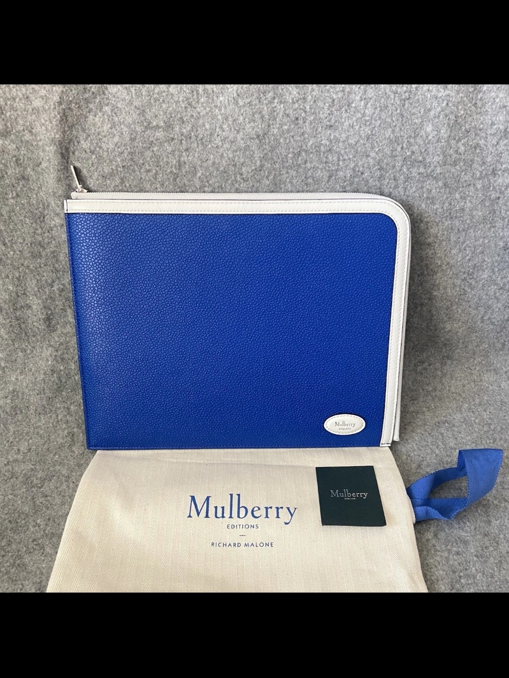Mulberry Royal Blue Leather Zip Folio with White Trim